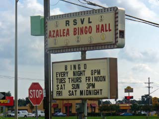 Photo: Marque Sign for Bingo Hall on the corner of West Bank Expressway and Parc Helene Drive 